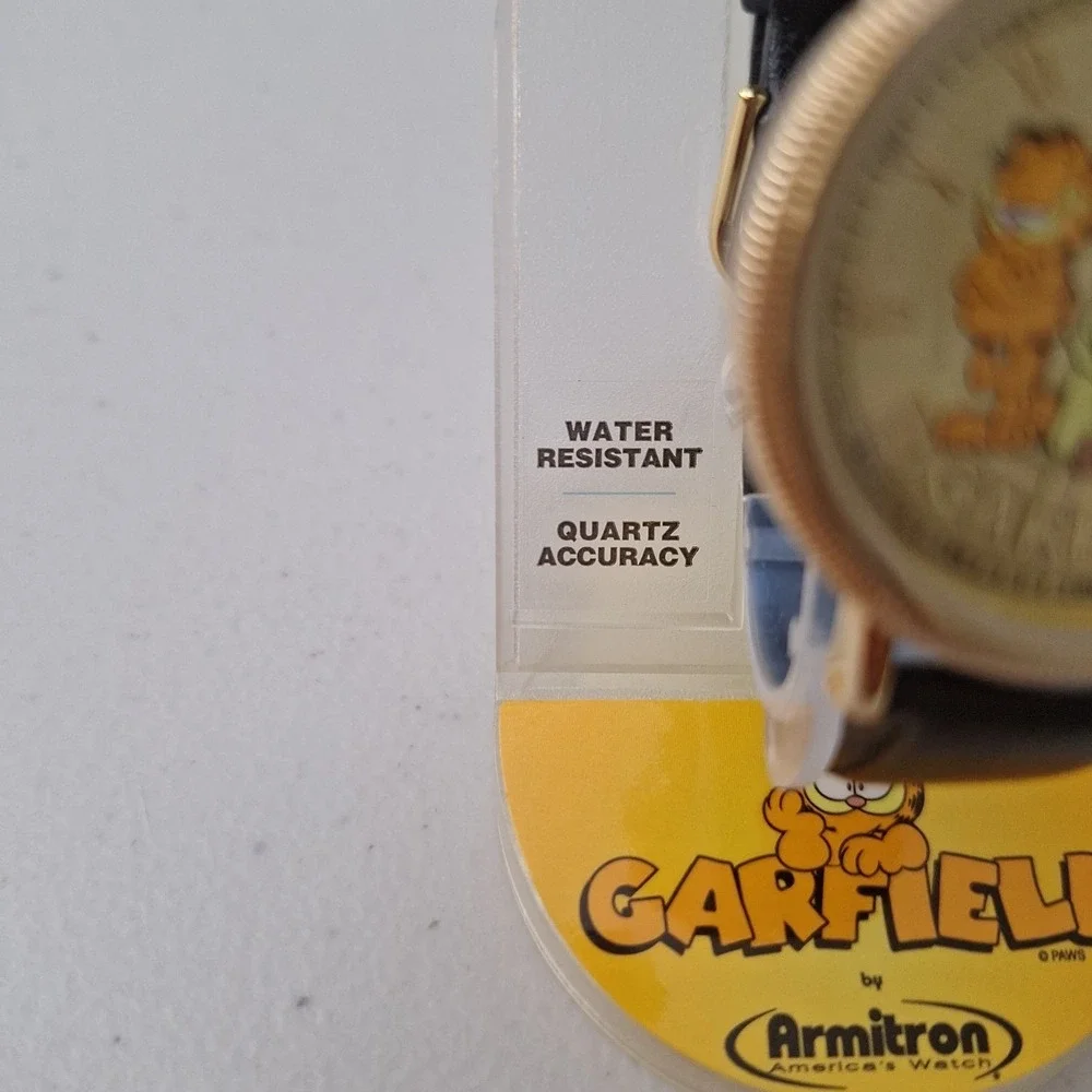 *RARE* NEW Vtg Garfield Armitron Watch Leather Gold Tone Quartz Water Resistant
